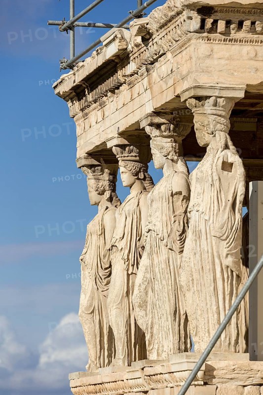 Statues of Erechtheion temple in Athens Greece