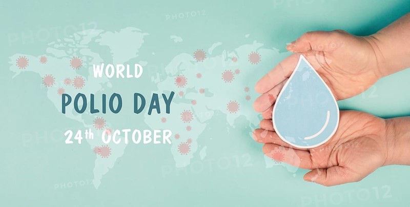 World polio day in october, awareness for Poliomyelitis, virus transmitted by contaminated water, personal contact, paralysis of central nervous system