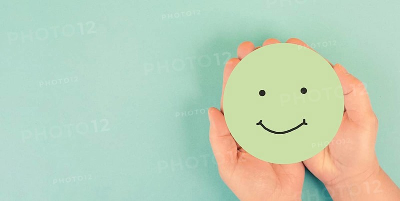 Happy smiling face, love and emotion, mental health concept, positive thinking mind and attitude, support and self esteem