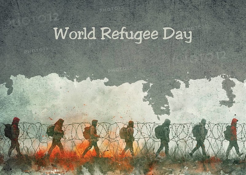 World refugee day, global immigration, barbed wire, exile camp, illegal border crossing, prison fence, human rights and racism