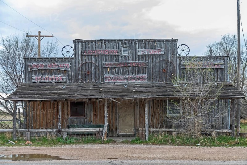 Scenic, South Dakota, The small town of Scenic, now mostly abandoned, between Badlands National Park and the Pine Ridge Indian Reservation. The Longhorn Store offered Lakota artifacts and general merchandise