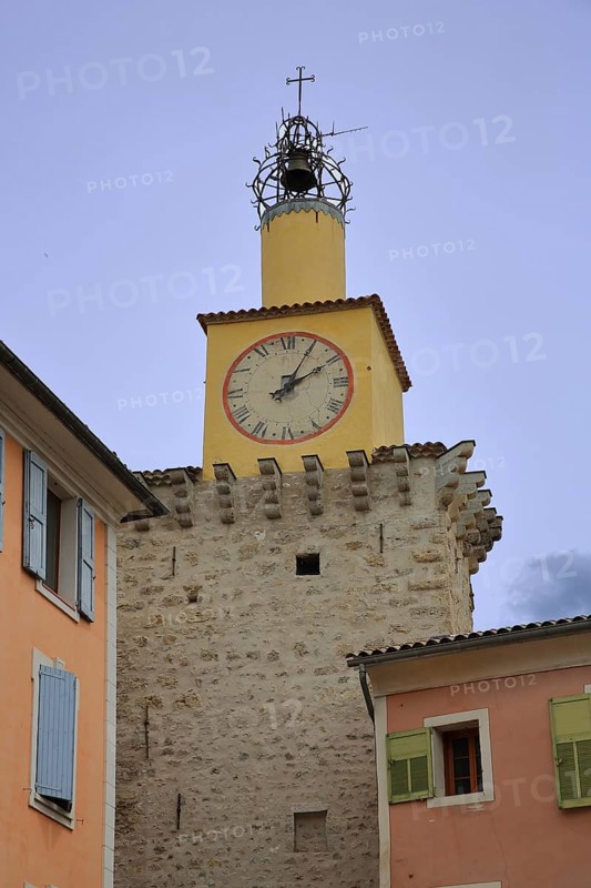 Tour de l'Horloge, clock tower with bell cage, clock, town gate, Castellane, Provençal Alps, Western Alps, Alps, Route Napoléon, Alpes-de-Haute-Provence, Provence, France, Europe