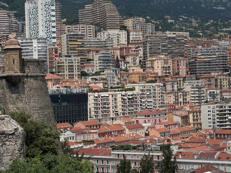 Dense urban development with an old fortress and modern architecture in the background, monte carlo, monaco, france