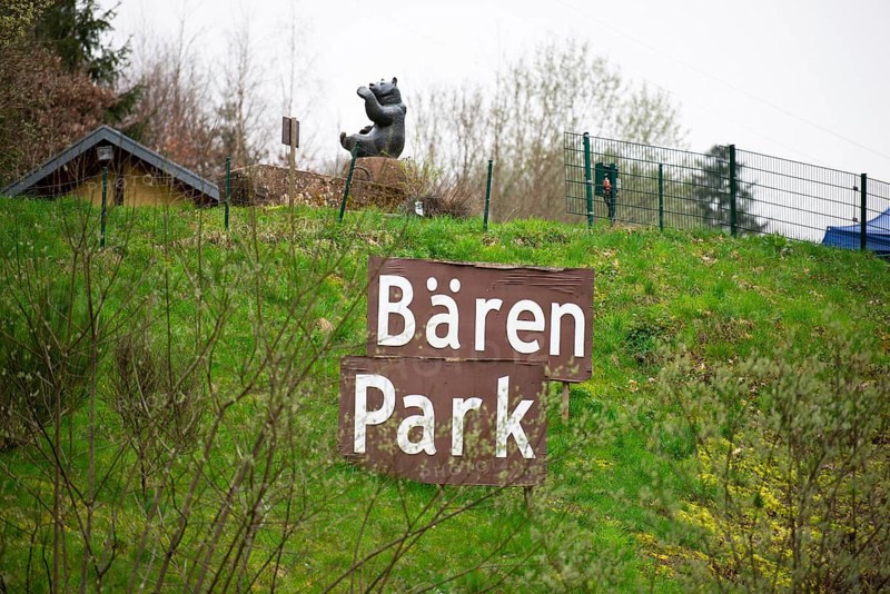 Bear Park sign in Bad Rippoldsau-Schapbach in the black forest, Germany, grizzly rescue station to protect wildlife, animals from captivity, 30.03.2024, Europe