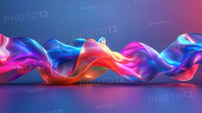 Colorful ribbons in a wave-like pattern with hues of blue, pink, purple, and orange on a gradient background, AI generated