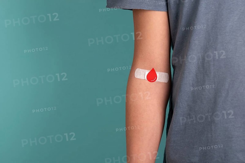 Blood cells, donate plasma, world blood donor day, health care, transfusion, Leukaemia disease, arm with plaster