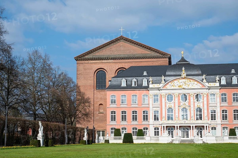 Electoral palace with garden in the roman city of Trier, connected to the constantin basilica, Moselle valley, Rhineland palatinate in Germany