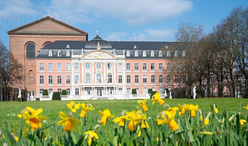 Electoral palace with garden in the roman city of Trier, connected to the constantin basilica, Moselle valley, Rhineland palatinate in Germany