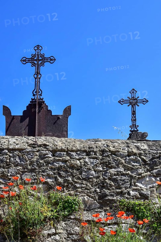 Cemetery in the commune of La Garde-Adhémar in the Département of Drôme in the Auvergne-Rhône-Alpes region, which is one of the most beautiful villages in France (Plus beaux villages de France), Southern France, France, Europe