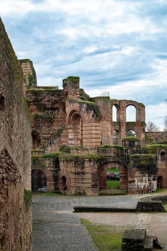 Imperial Baths in the roman city of Trier, ancient ruin Kaiserthermen, Moselle valley, Rhineland palatinate in Germany, UNESCO World Heritage