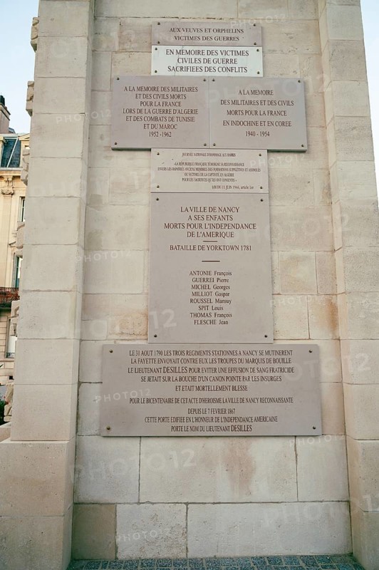 Porte Desilles, memorial gate in Nancy, France, place du Luxembourg, historical monument to remember the victims of the American revolutionary war, Europe