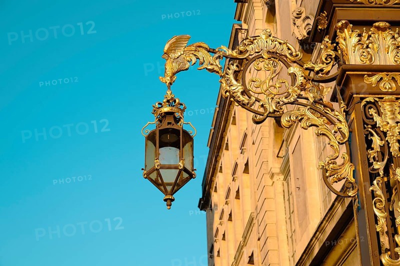 Lantern from place Stanislas in Nancy, France, golden streetlight in departement Lorraine, Europe