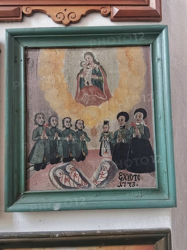 Votive pictures, votive tablets on the walls of the chapel of grace inside the church, pilgrimage church of the Assumption of the Virgin Mary in Sammarei, district of Passau, Lower Bavaria, Bavaria, Germany, Europe