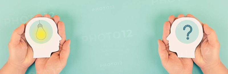 Brain with light bulb and mind with a question mark, creative innovation, brainstorming for an idea and solution, having inspiration, business concept