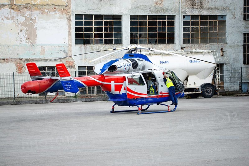 Air rescue helicopter from Luxembourg, emergency transport in Gusterath, rhineland-palatinate, Germany, Europe