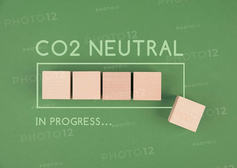 CO2 neutral in progress, loading bar for green energy, reduce carbon emission footprint, sustainable renewable electricity, environment protection, eco lifestyle