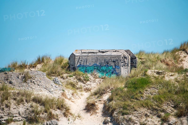 Ruin of a german bunker in Normandy, France from the Second World War, D-Day military invasion by the allies, history of Europe