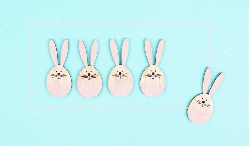 Cute easter bunny or rabbit in a row, loading bar for spring holiday, pastel color, minimal greeting card