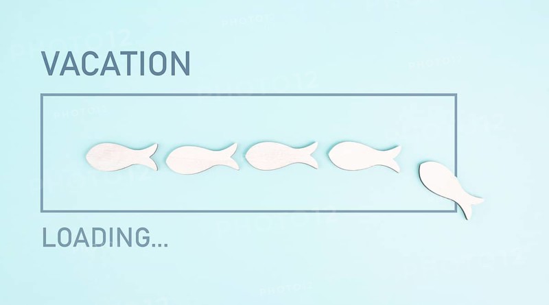 Vacation loading, progress bar with fish, planning a trip for the weekend, holiday and travel concept