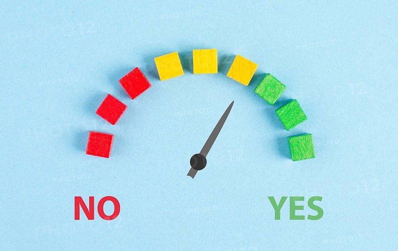 Yes and no loading bar, making a decision, asking questions, looking for an answer, positive mindset