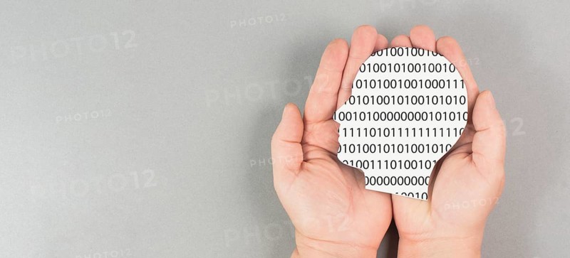 Head with software code, digitization and artificial intelligence concept, connect to the web