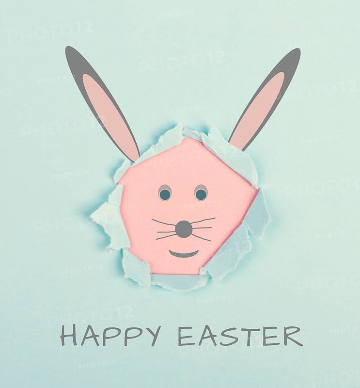 Happy easter, cute bunny greeting card, invitation for the holiday, pastel colored cartoon