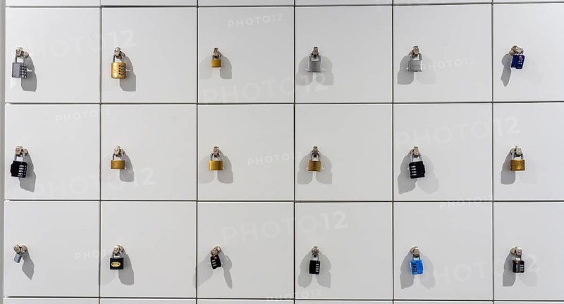 Lockers, in a training centre, lockable compartments with padlocks