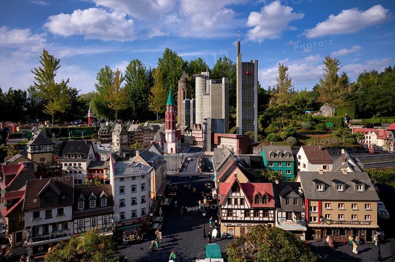 Miniland Frankfurt am Main, skyline, banking district, Commerzbank, Römer, LEGOLAND theme park, Germany, Günzburg, Bavaria, Germany, Europe