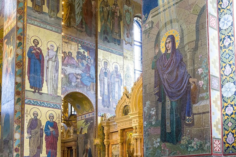 Fresco representing Jesus and the Saints in the Church of the Savior of the spilled Blood in Saint Petersburg