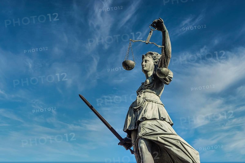 Justitia monument in Frankfurt roemerberg low angle