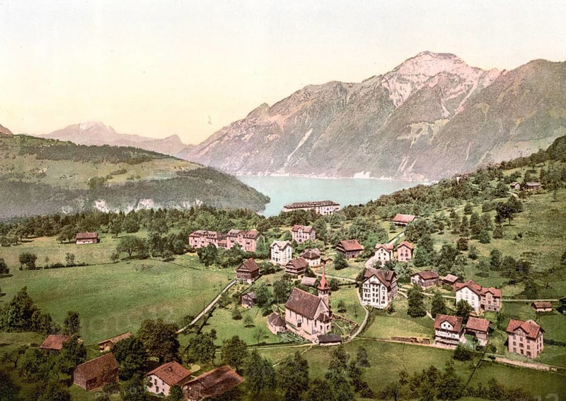 Morschach and Axenstein, Vierwaldstaettersee, Switzerland, Historical, digitally restored reproduction from a 19th century original, Record date not stated, Europe