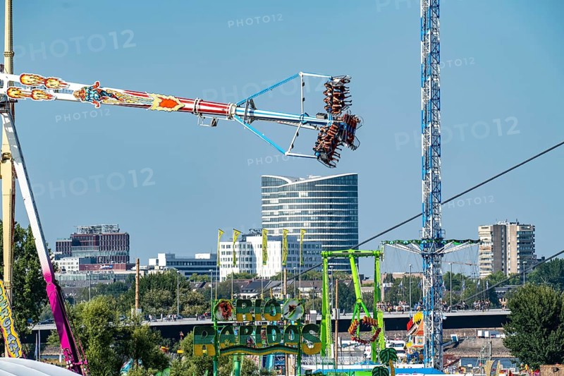 The Rhine Fair in Düsseldorf, in the Rhine meadows in the Oberkassel district, on the Rhine, North Rhine-Westphalia, Germany, Europe