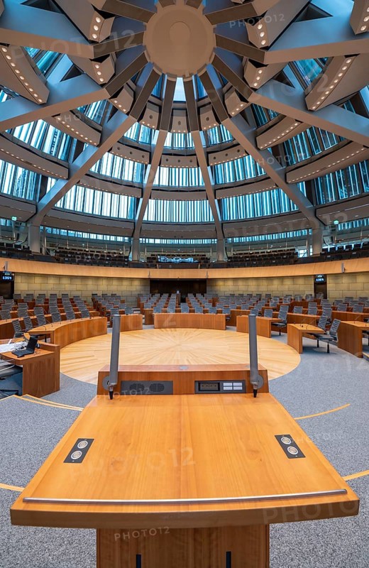 Lectern in the plenary chamber of the North Rhine-Westphalia state parliament in Düsseldorf, North Rhine-Westphalia, Germany, Europe