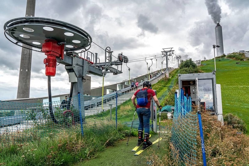 CopenHill, waste incineration plant and artificial ski slope, skiing with a view of the Oresund, ski lift, 90 metres high and 400 metres long slope on artificial turf, Copenhagen, Denmark, Europe