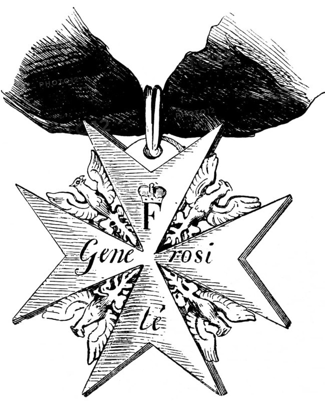 Orden de la Générosité, German Order of Nobility, inscription, royal crown of Frederick, eagle, high honour, Prussian history, historical illustration 1882