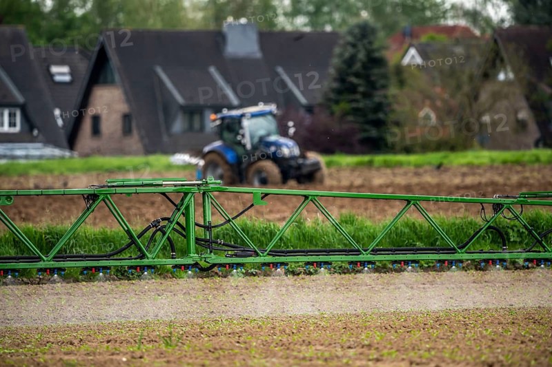 Agriculture, pesticide being sprayed on a field, sugar beet seedlings, North Rhine-Westphalia, Germany, Europe