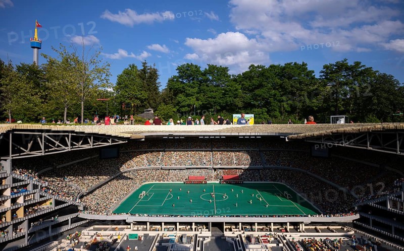 Miniland view of the Allianz Arena, interior view, observation tower, LEGOLAND theme park, Germany, Günzburg, Bavaria, Germany, Europe