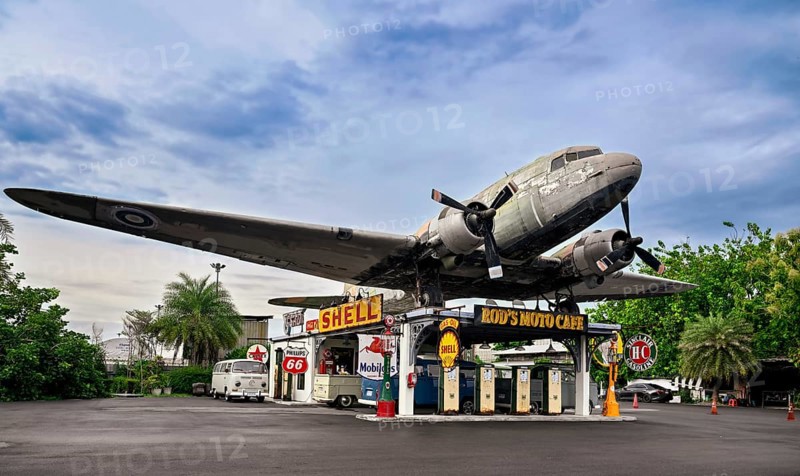 Petrol station and propeller plane