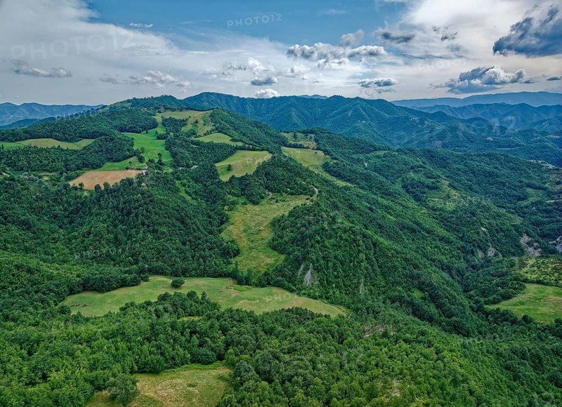 Mountain landscape in the Foreste Casentinesi National Park in the Apennines in Romagna