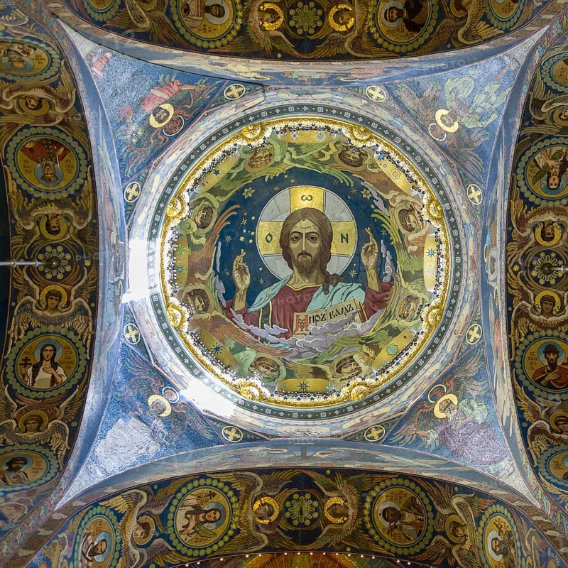 Fresco representing Jesus and the Saints in the Church of the Savior of the spilled Blood in Saint Petersburg