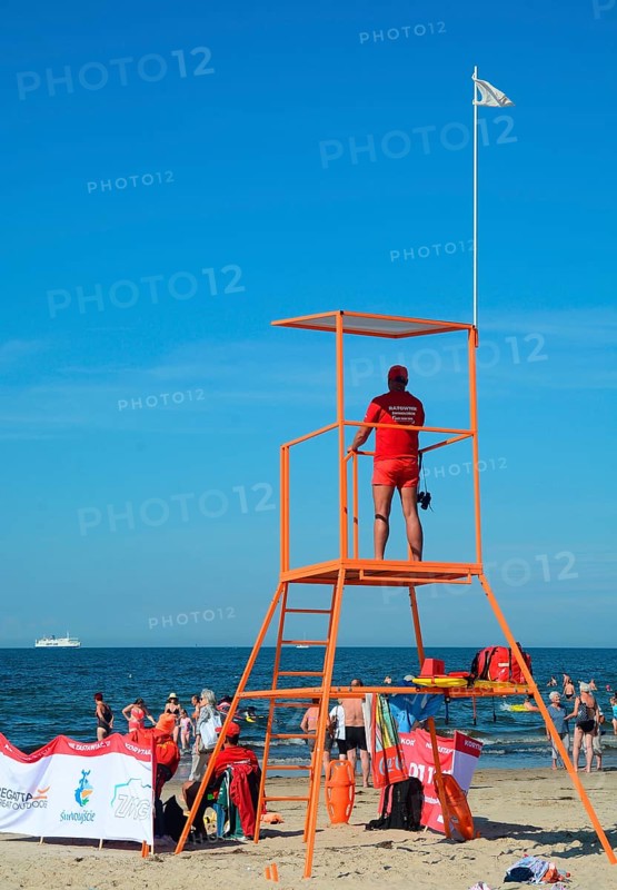 Lifeguard at the beach to the Baltic Sea in Swinoujscie, Swinemünde, West Pomerania, Poland, Europe
