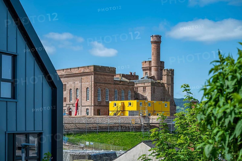 Inverness Castle with construction area in front, Inverness, Scotland, United Kingdom, Europe