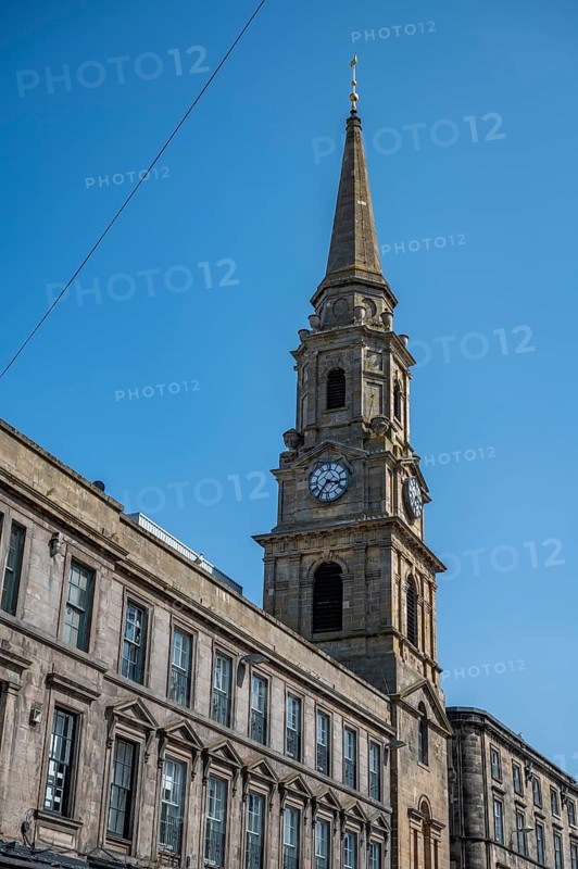 Inverness Town Steeple Tolbooth clock tower, low angle view, vertical shot, Scotland, United Kingdom, Europe