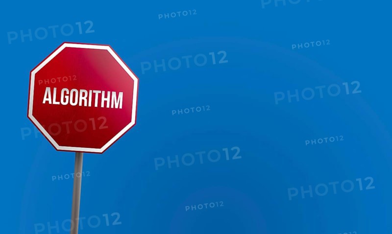 Algorithm, red sign with blue sky