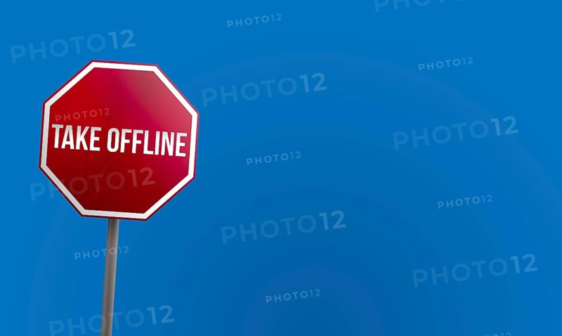 Take Offline, red sign with blue sky