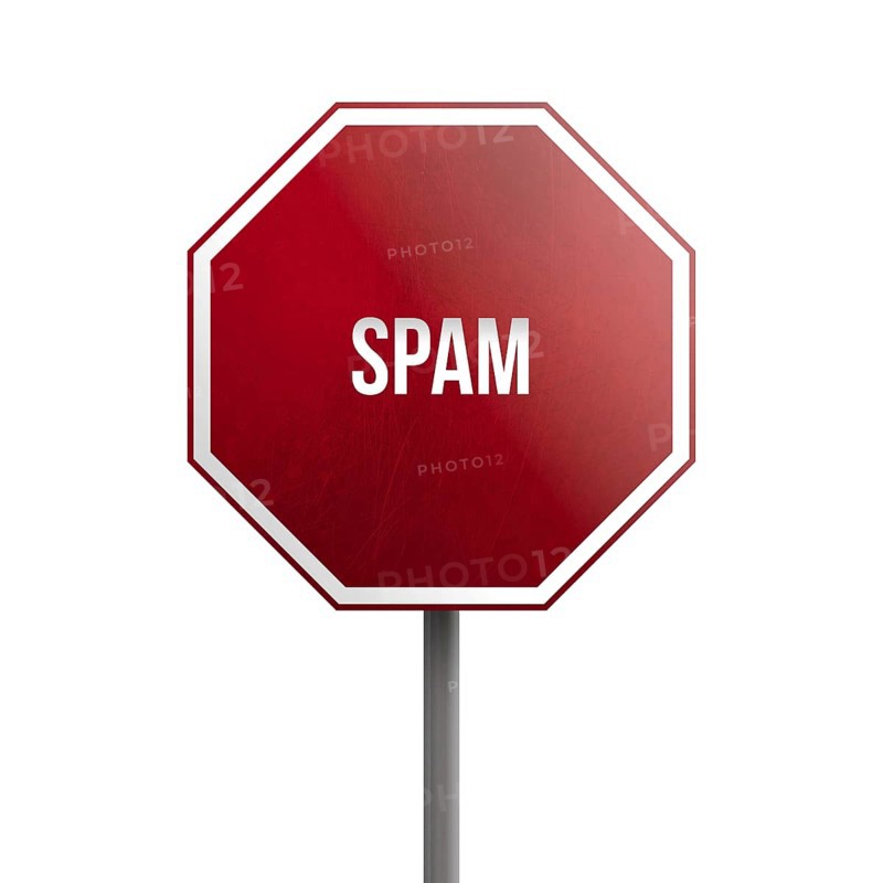 Spam, red sign isolated on white background