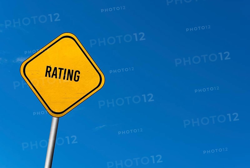 Rating, yellow sign with blue sky