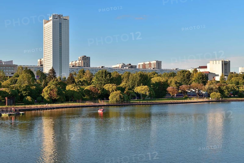 Moscow, Russia, July 30. 2023. Victory Park and large city pond in Zelenograd, Europe