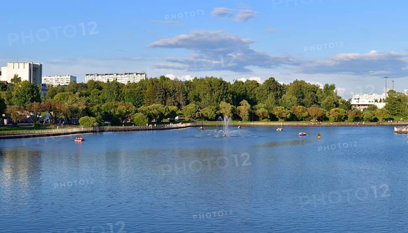 Victory Park and large city pond in Zelenograd in Moscow, Russia, Europe