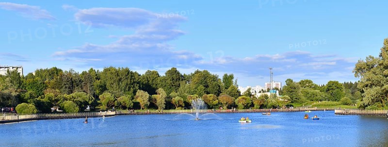 Victory Park and large city pond in Zelenograd in Moscow, Russia, Europe